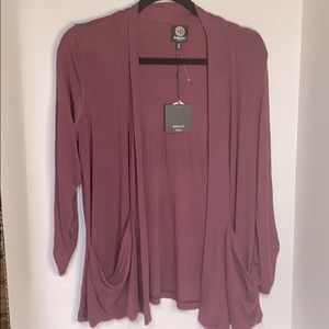 Bobeau Petite Jersey open cardigan plum color
